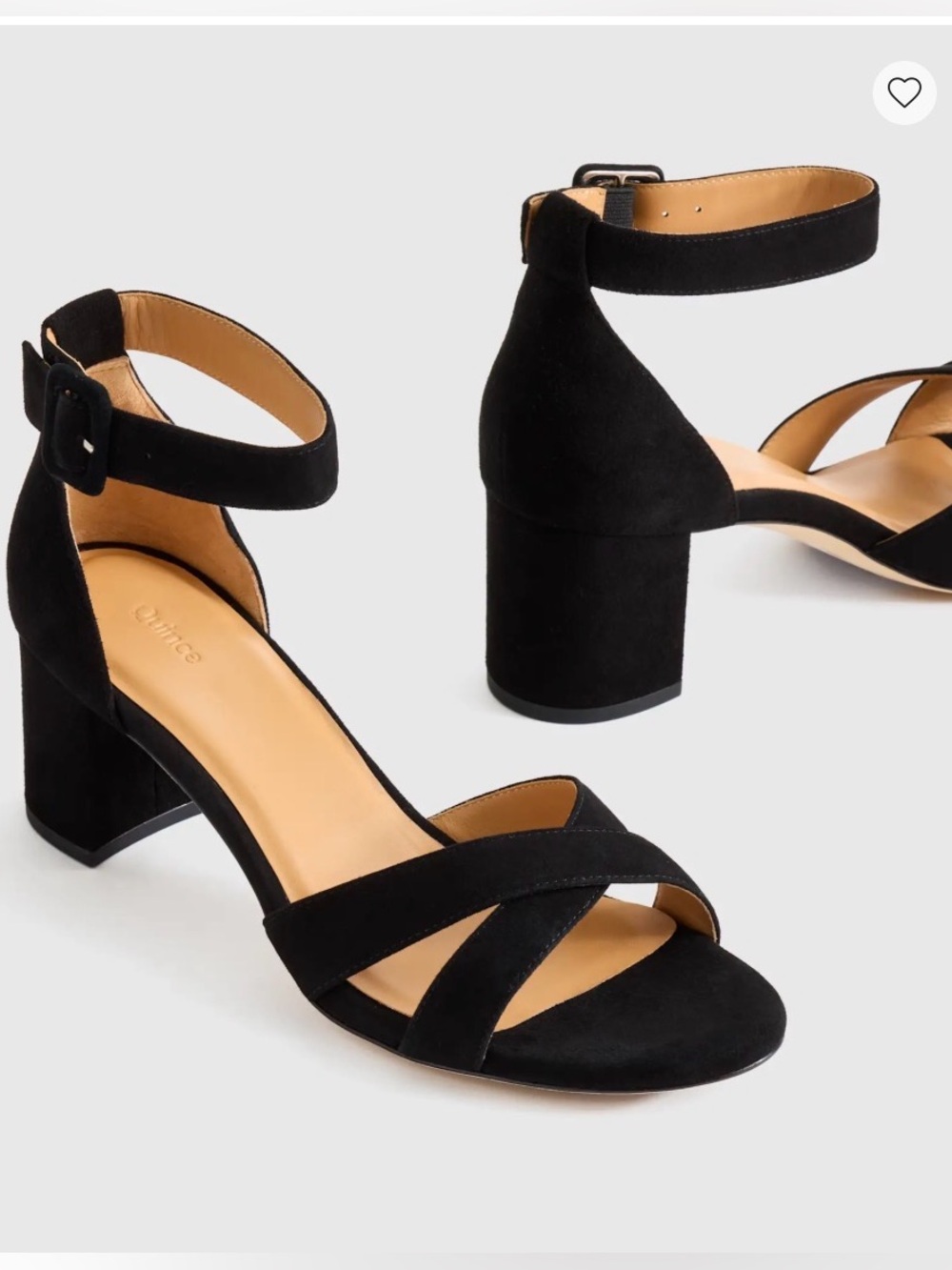 ✨ NWT Quince Italian Leather Crisscross Block Heel Sandals Black Suede. Size: 8